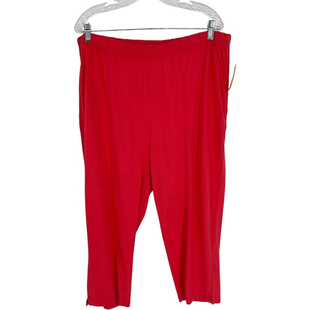 M. Mac Pants Women's Size 1X Red Solid Cropped Knit Leggings Cotton Made in USA